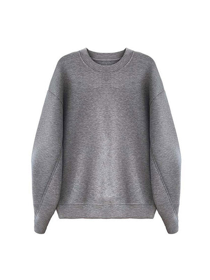 Long Sleeves Loose Solid Color Round-Neck Sweatshirt Tops