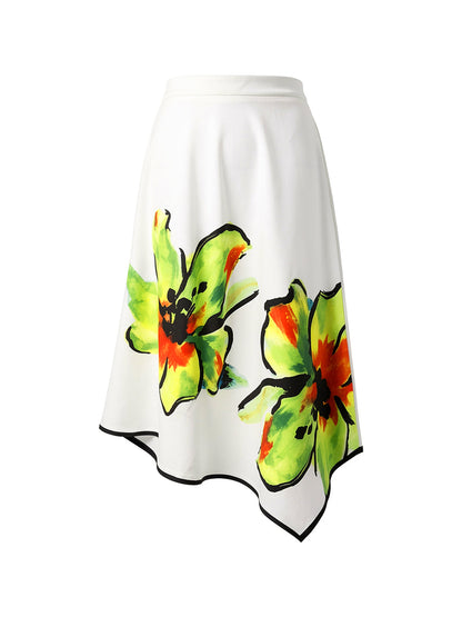 A-Line High Waisted Flower Print Pockets Skirts Bottoms