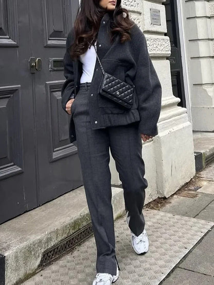 Long Sleeves Loose Split-Joint Round-Neck Outerwear