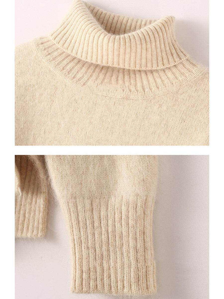 Women Autumn Turtleneck Soft Wool Solid Sweater