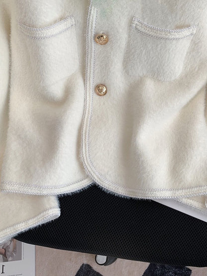 Long Sleeves Loose Buttoned Pockets Velvet Round-Neck Cardigan Tops