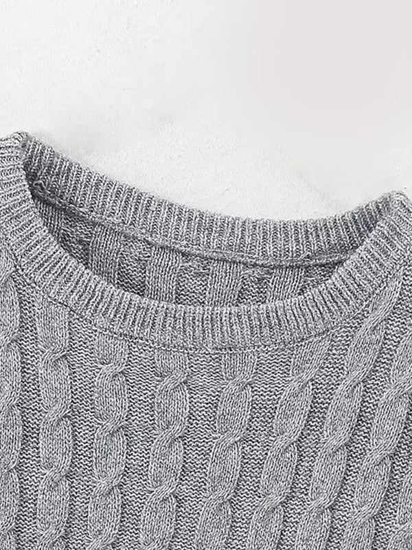 Long Sleeves Loose Solid Color Split-Joint Round-Neck Sweater Tops + Scarf Two Pieces