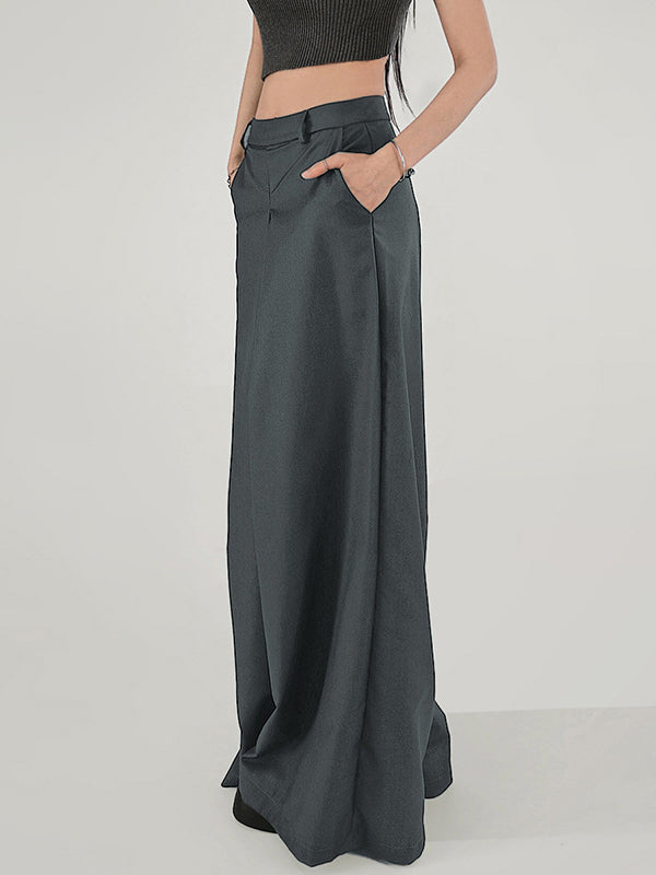 High Waisted Loose Solid Color Split-Joint Pants Trousers