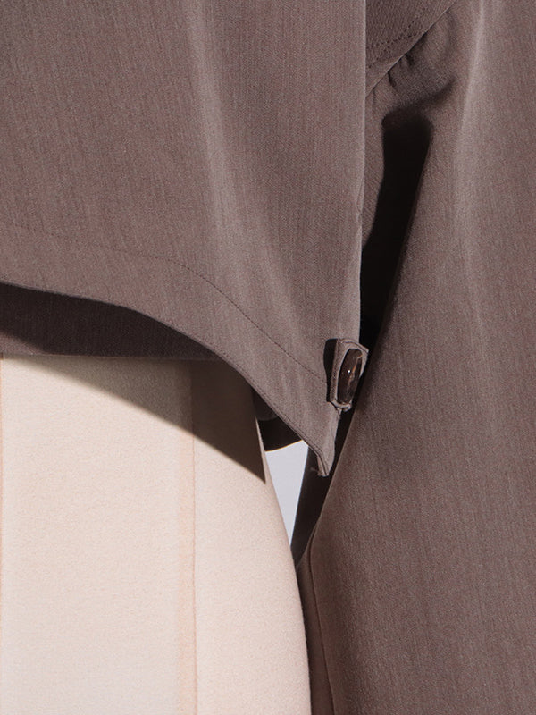 Long Sleeves Loose Asymmetric Buttoned Pockets Solid Color Stand Collar Blazer Outerwear