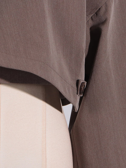 Long Sleeves Loose Asymmetric Buttoned Pockets Solid Color Stand Collar Blazer Outerwear