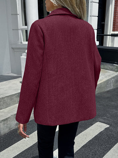 Long Sleeves Buttoned Pockets Solid Color Notched Collar Suit Outerwear