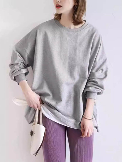 Long Sleeves Loose Solid Color Sweatshirt Tops