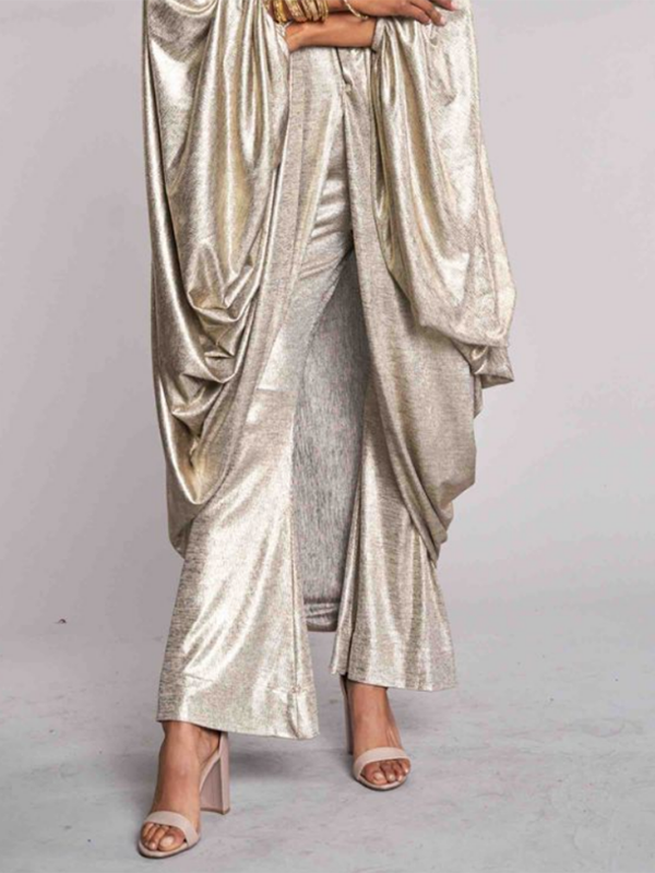 Batwing Sleeves Long Sleeves Shiny Solid Color Deep V-Neck Blouses&shirts Tops