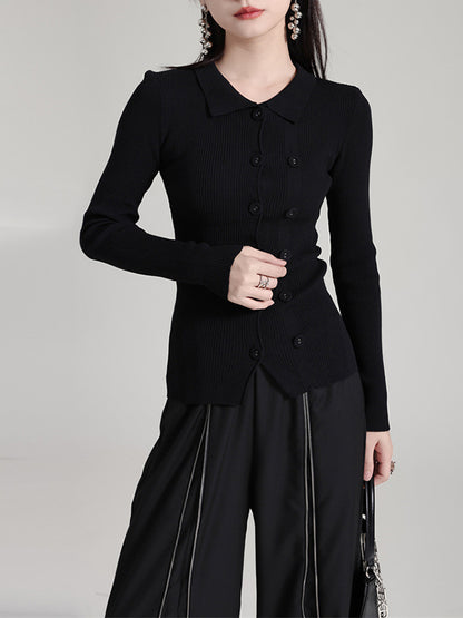 Long Sleeves Skinny Buttoned Solid Color Lapel Cardigan Tops