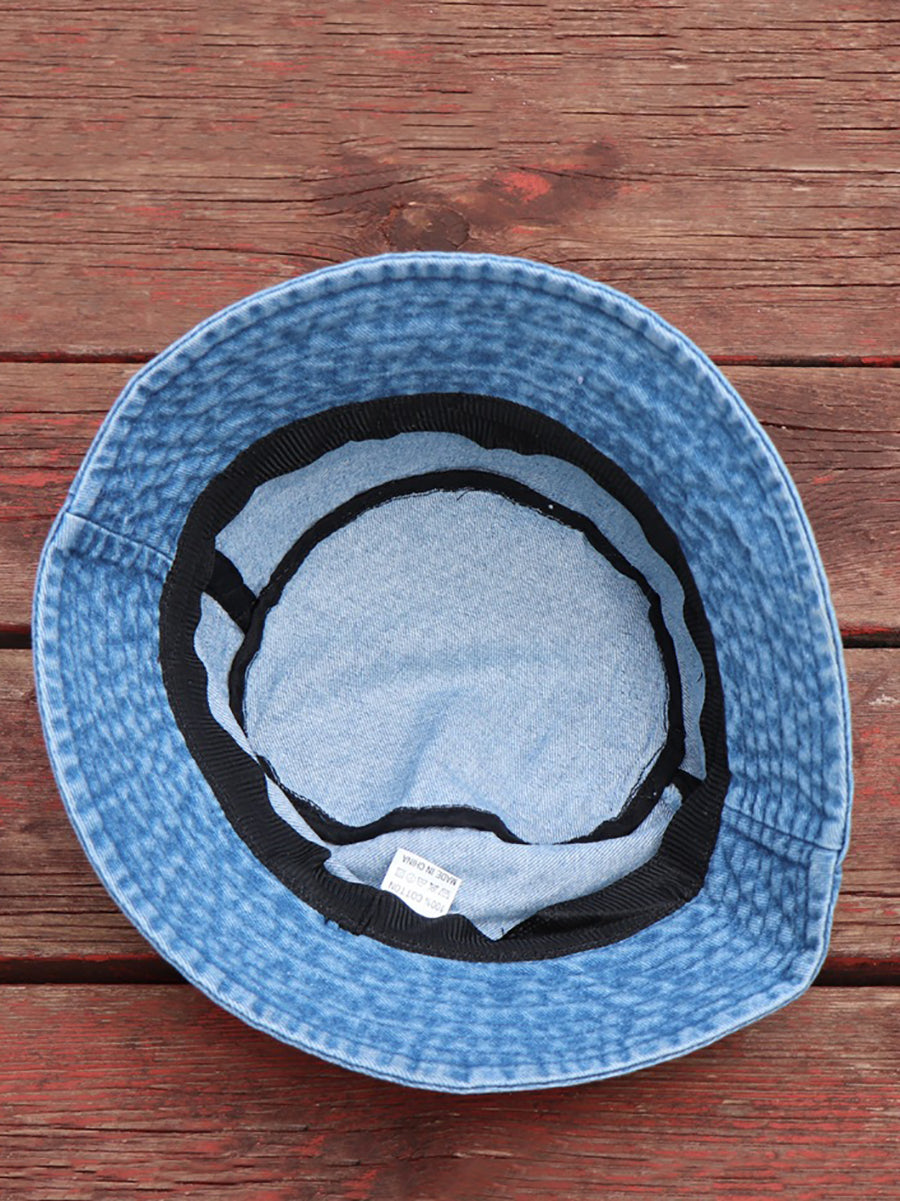 Women Retro Flower Embroidery Denim Bucket Hat