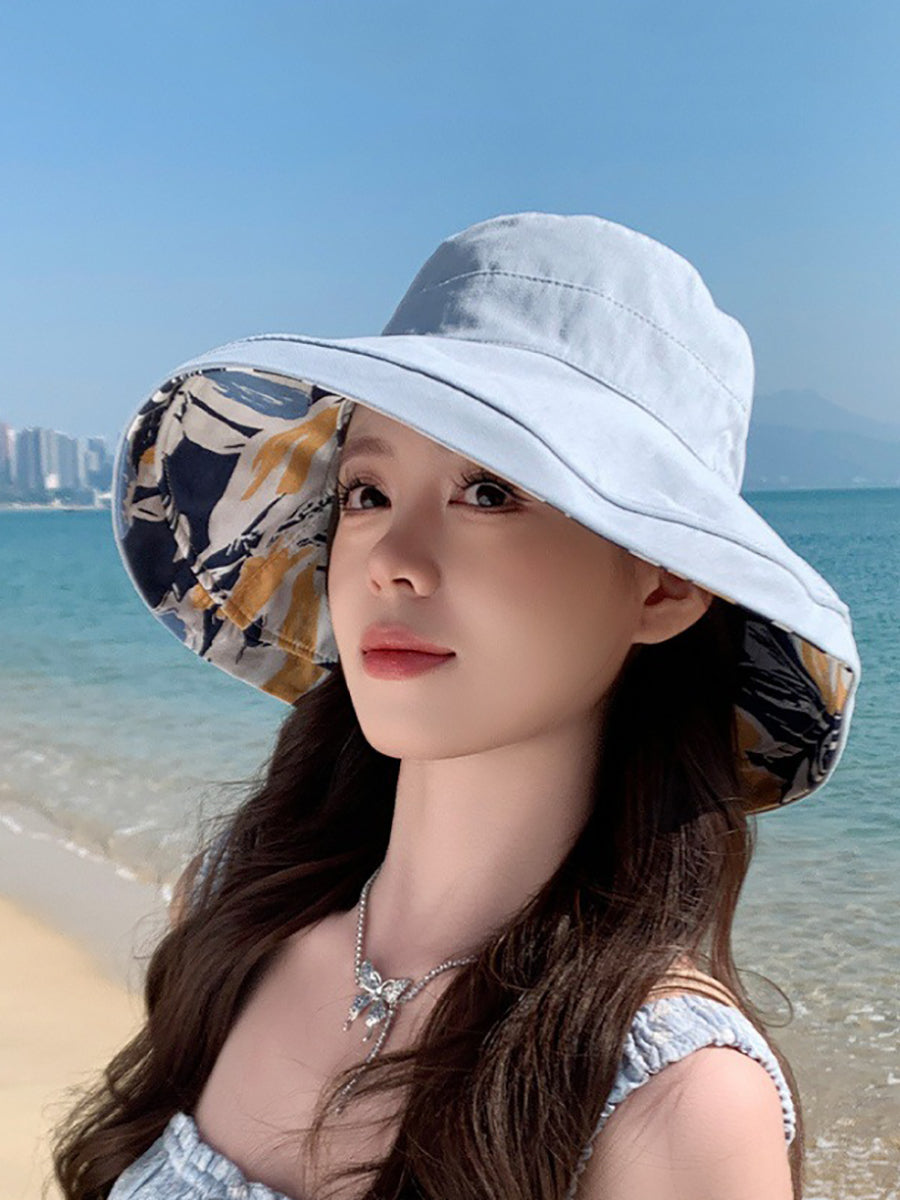 Women Summer Flower Dual-side Wearing Sunproof Hat
