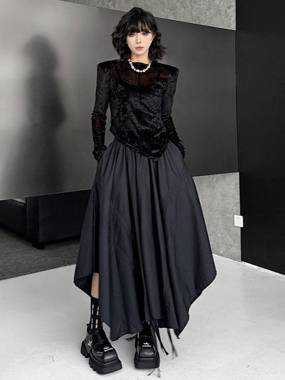 A-Line Elasticated Waist Asymmetric Drawstring Pleated Solid Color Skirts Bottoms