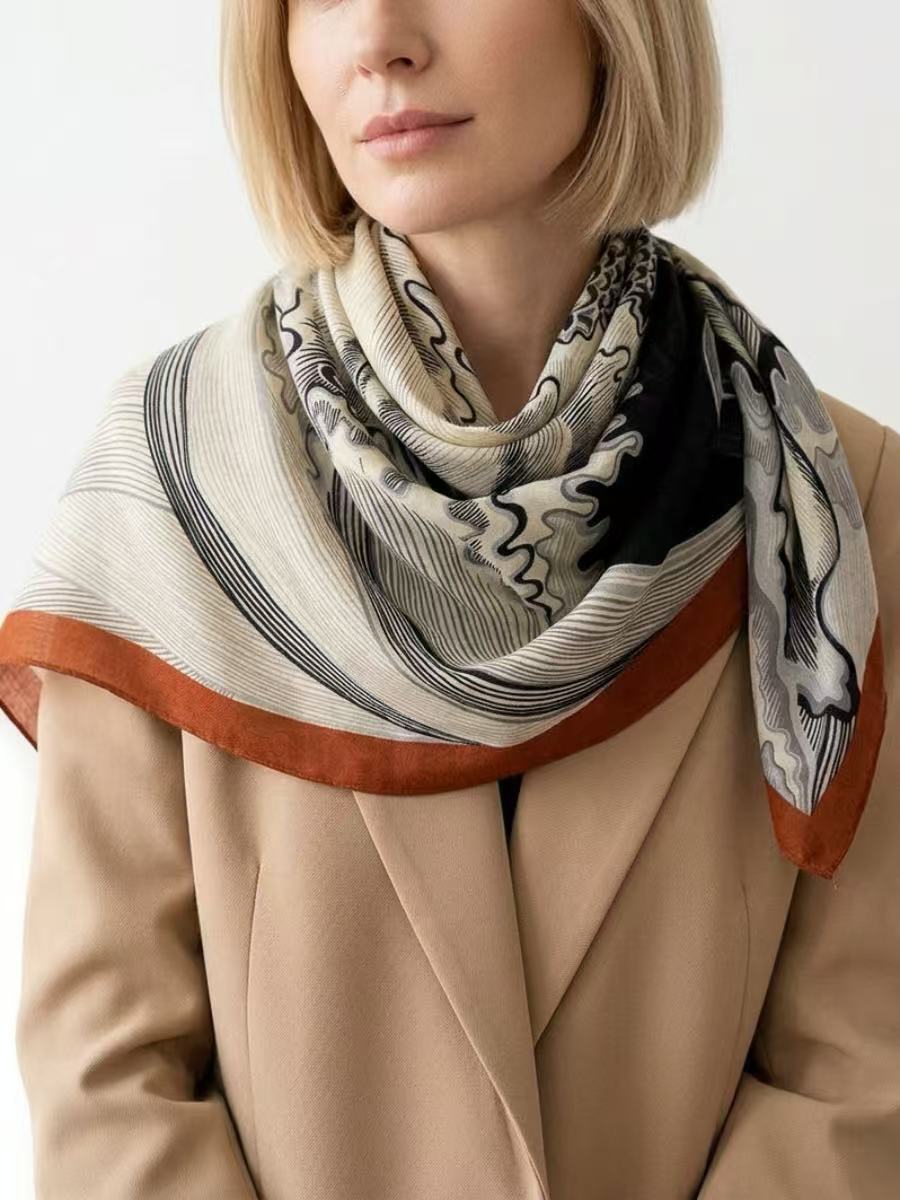 Wave Print Contrast Color Shawl&Scarf