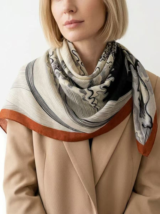 Wave Print Contrast Color Shawl&Scarf