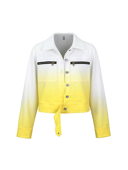 Long Sleeves Buttoned Gradient Zipper Lapel Outerwear