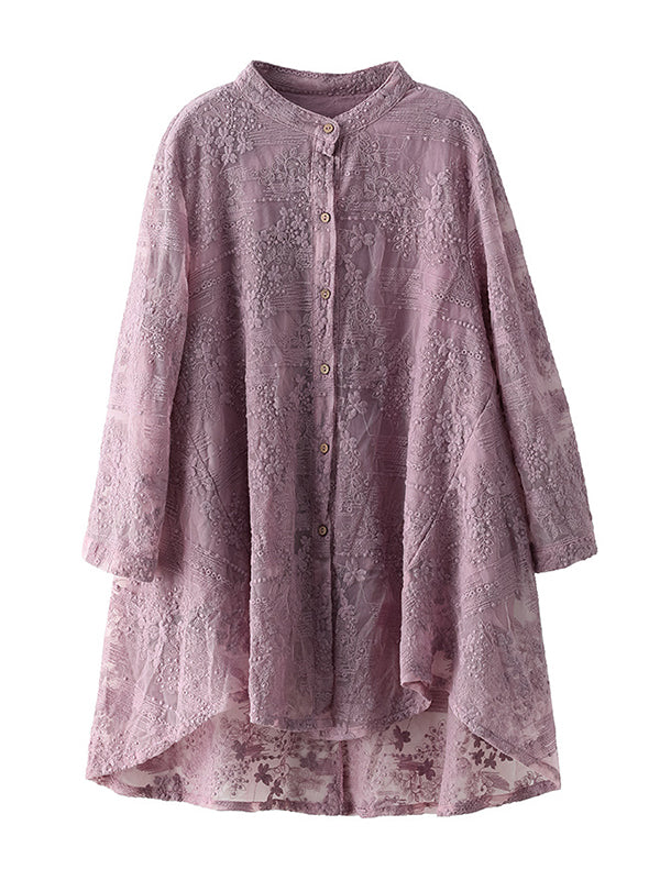 Vintage Loose Embroidered Lace Hollow Blouse