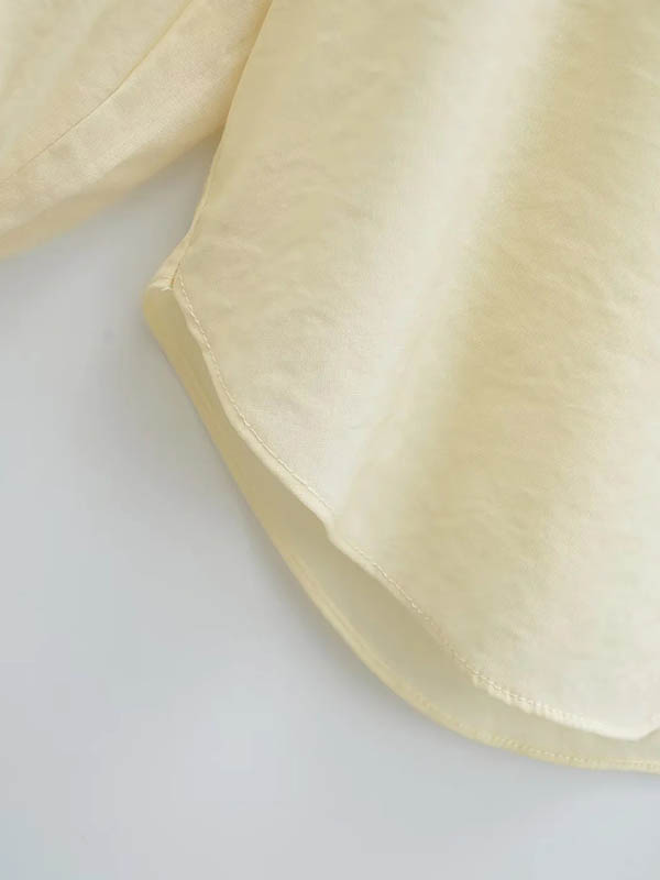 Loose Puff Sleeves Pleated See-Through Solid Color Split-Joint Peter Pan Collar Blouses&Shirts Tops