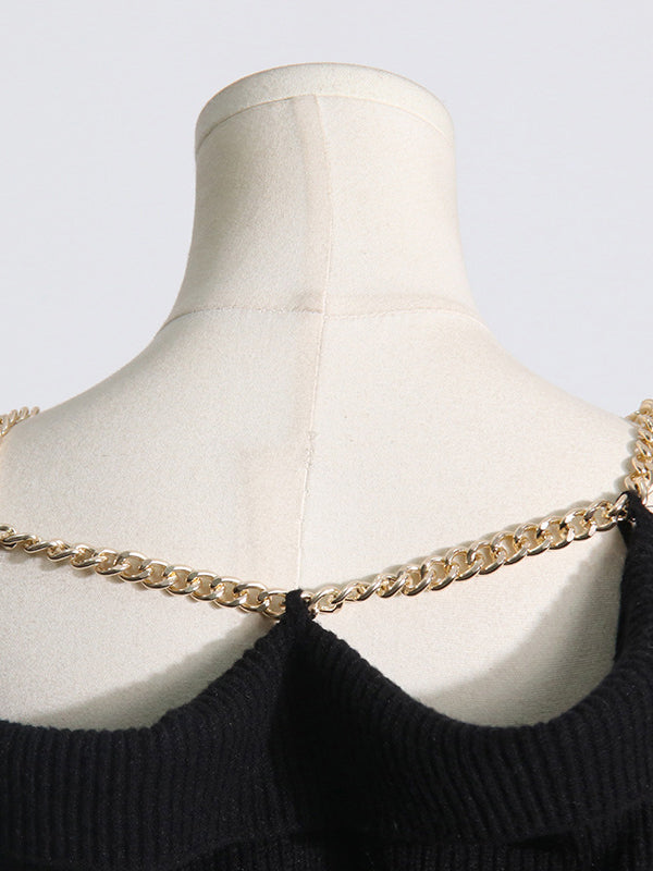 Long Sleeves Loose Chains Heaps Collar Knitwear Pullovers Sweater Tops