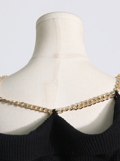 Long Sleeves Loose Chains Heaps Collar Knitwear Pullovers Sweater Tops