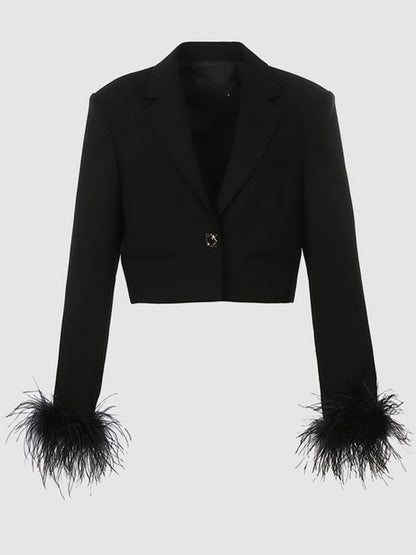 Long Sleeves Buttoned Solid Color Tasseled Notched Collar Blazer Outerwear
