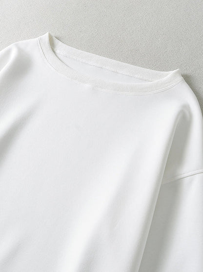Long Sleeves Loose Solid Color Split-Joint Round-Neck Sweatshirt Tops