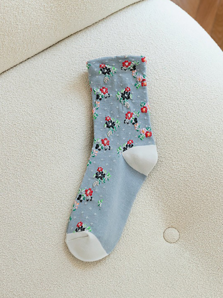 5 Pairs Spring Autumn National Vintage Artsy Jacquard Socks