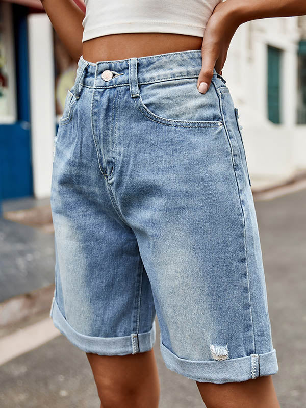 High Waisted Loose Buttoned Pockets Jean Pants Bottoms Shorts Bottoms