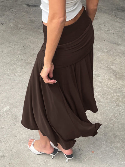 Tied Waist Solid Color Pleated High Waisted Skirts Bottoms