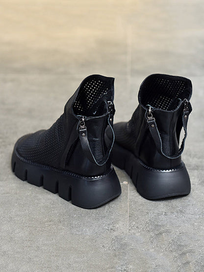 High-Top Open Toe Mesh Zipper Platform Shoes Sandals