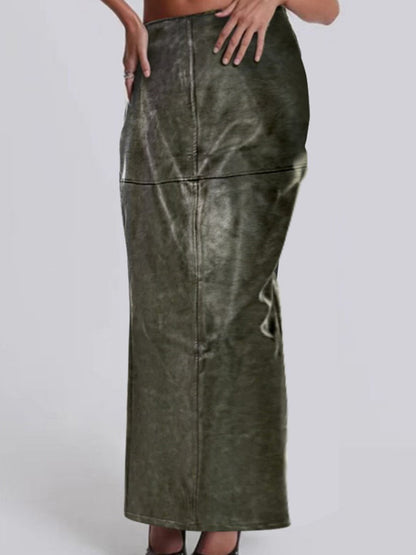 Column High Waisted Pockets Solid Color Split-Joint Split-Side Zipper Skirts Bottoms