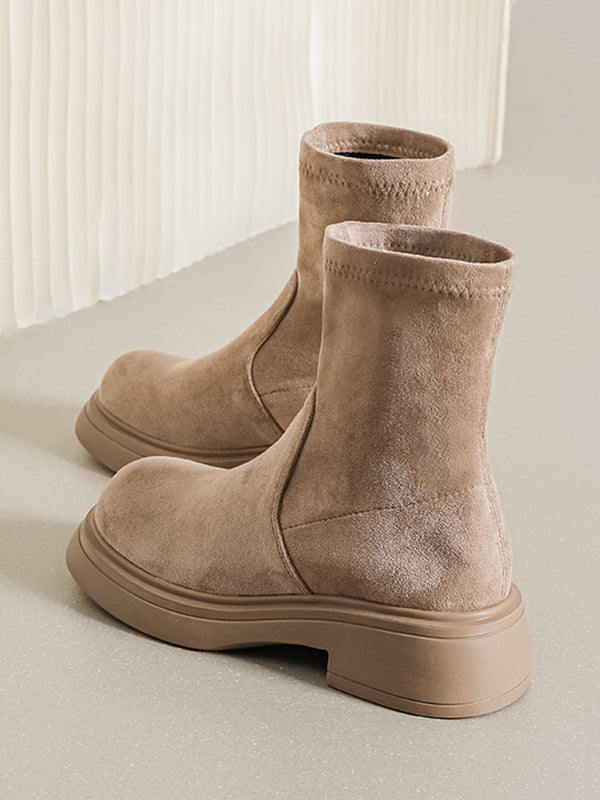 Round-Toe Split-Joint Velvet Boots