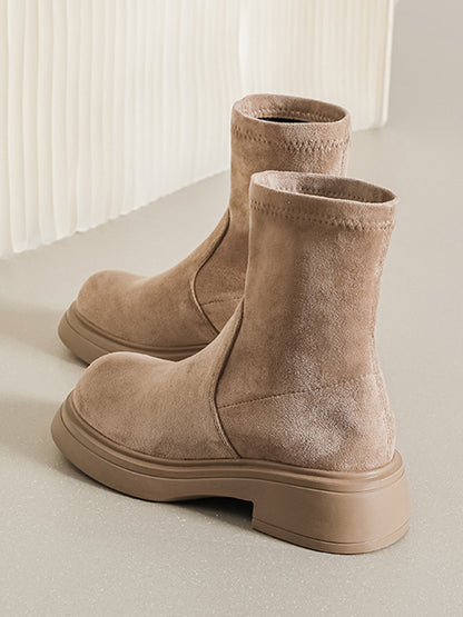 Round-Toe Split-Joint Velvet Boots