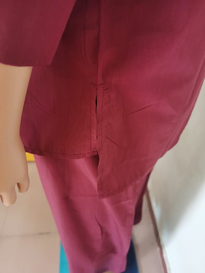 Solid Color High-Low Long Sleeves Buttoned Split-Side Lapel Shirts Top   Skirts Bottom Two Pieces Set