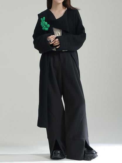 High-Low Long Sleeves Asymmetric Three-Dimensional Flower Round-Neck Cardigan Tops