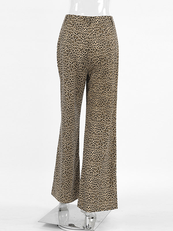 High Waisted Loose Leopard Printed Split-Joint Pants Trousers