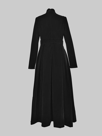 Long Sleeves Skinny Solid Color High Neck Midi Dresses