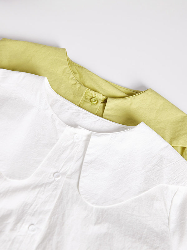 Loose Short Sleeves Solid Color Split-Joint Peter Pan Collar Blouses&Shirts Tops