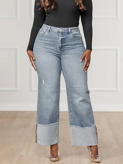High Waisted Split-Joint Jean Pants Bottoms