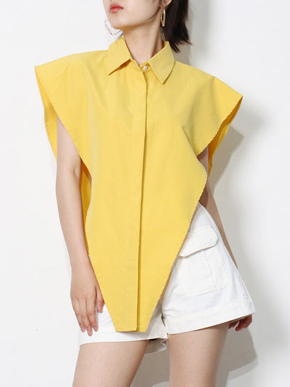 Original Solid Color Irregularity Geometry Blouse Tops