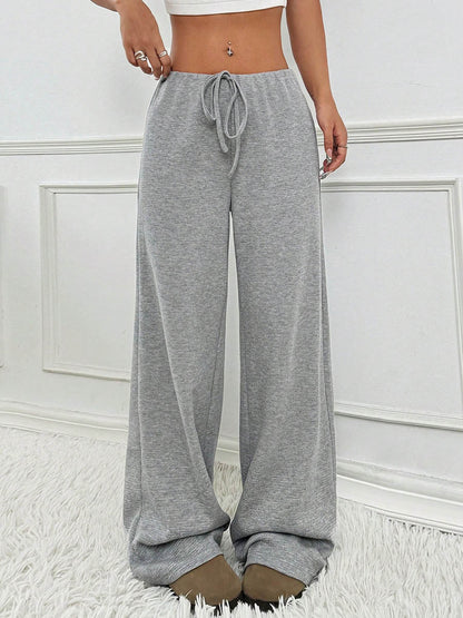 Elasticated Waist High Waisted Contrast Color Drawstring Split-Joint Striped Pants