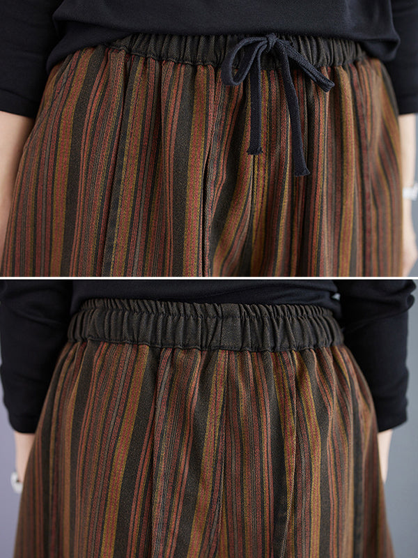 Harem Pants High Waisted Drawstring Elasticity Split-Joint Striped Pants Trousers