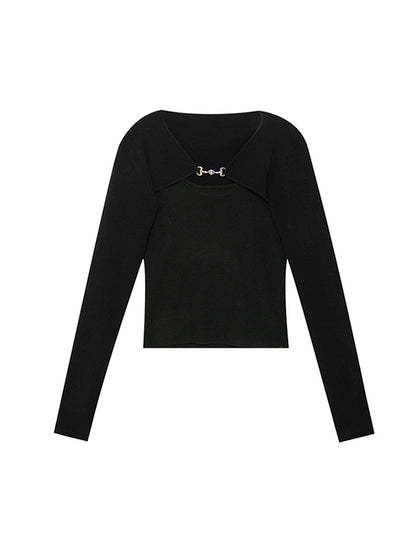Long Sleeves Skinny Hollow Split-Joint V-Neck T-Shirts Tops