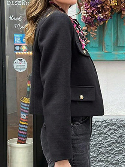 Long Sleeves Loose Buttoned Split-Joint Round-Neck Outerwear