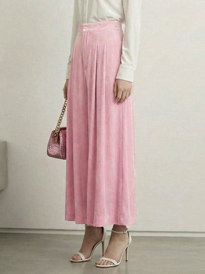 High Waisted Elasticity Pleated Pockets Solid Color Skirts Bottoms