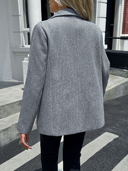 Long Sleeves Buttoned Pockets Solid Color Notched Collar Suit Outerwear