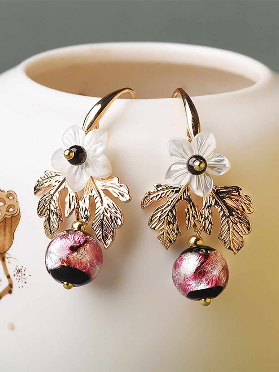 Women Shell Retro Pearl Flower  Earrings