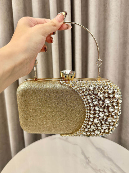 Irregularity Chains Geometric Lock Rhine Stones Shiny Crossbody Bags Evening Bags & Clutches