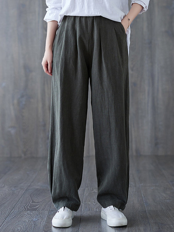 Simple Wide Leg Loose Elasticity Solid Color Casual Pants Bottoms