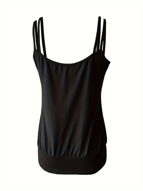 Loose Sleeveless Pleated Solid Color Spaghetti-Neck Vest Top