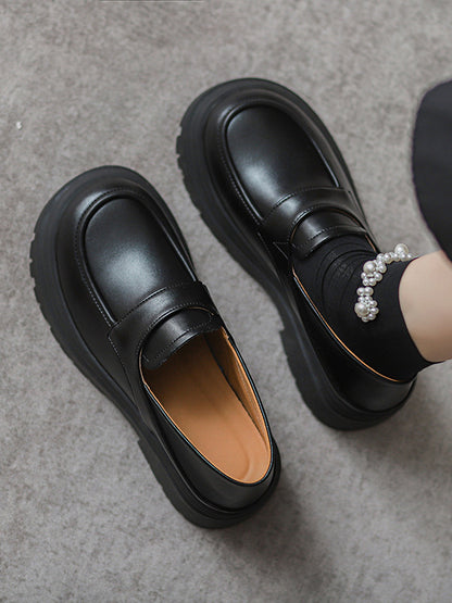Round-Toe Split-Joint Loafers Platform Shoes